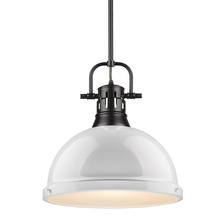  3604-L BLK-WH - Duncan 1 Light Pendant with Rod in Matte Black with a White Shade